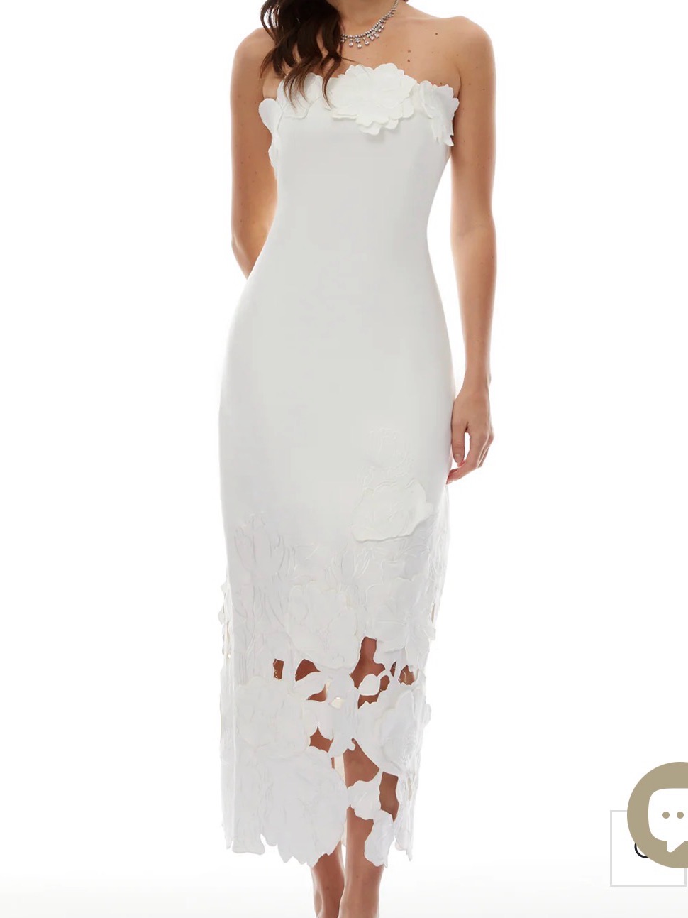 Inga White Strapless Floral Embroidered Maxi Dress - Large